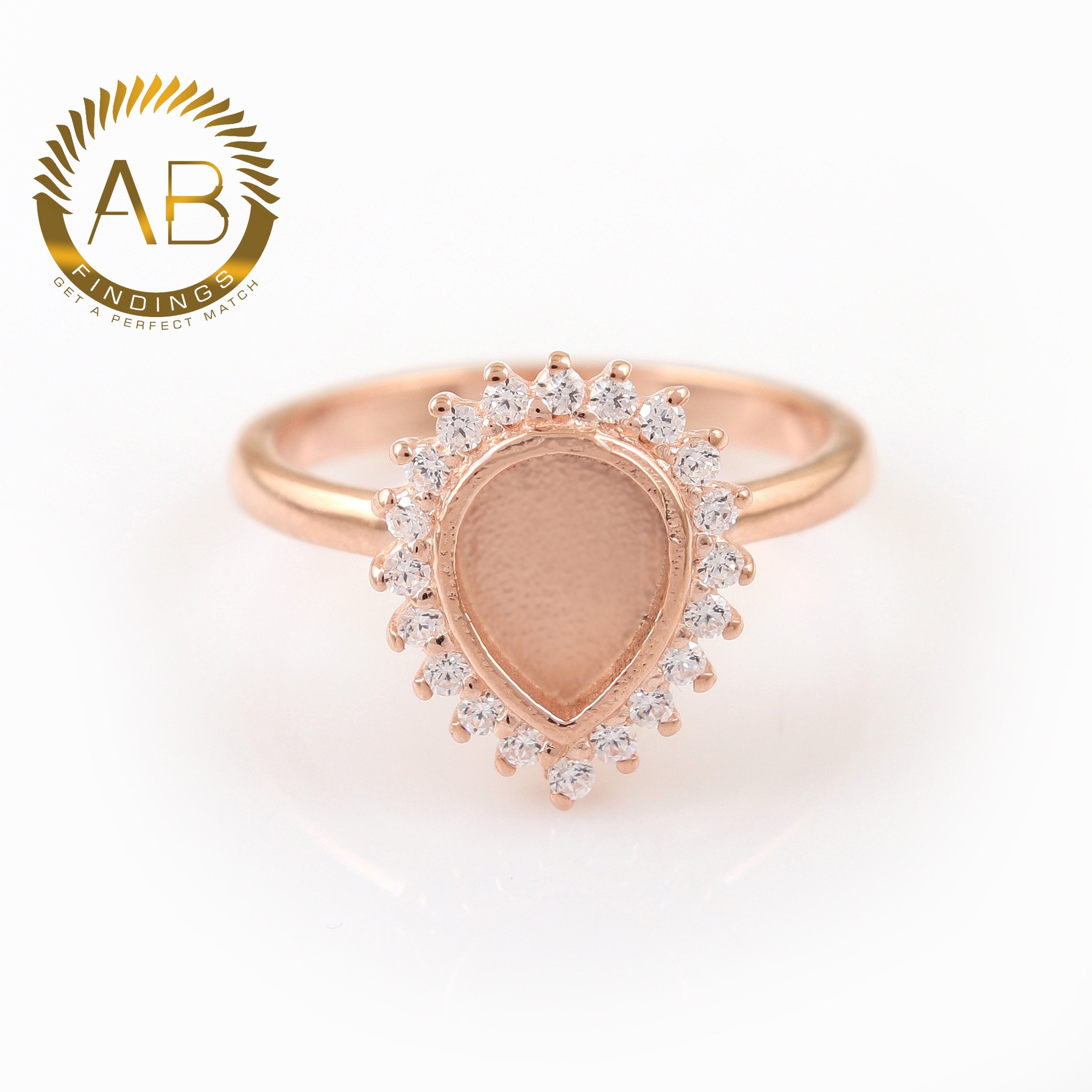 Rose Gold Plated Sterling Silver Pear CZ Ring Setting (6x8MM)