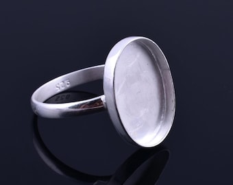 925 sterling silver blank ring collet 4x6mm - 15x20mm oval Cabochon gemstone bezel cup blank ring making, wholesale DIY jewelry supplies