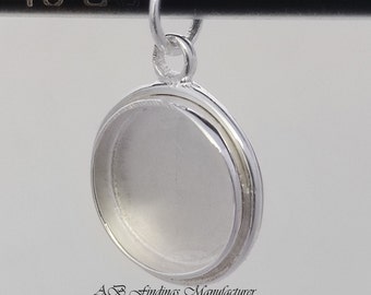 Ciondolo a forma di tazza con castone in pietra rotonda in argento sterling 925 Keepsake, ciondolo con pinza vuota. per l'incastonatura di pietre cabochon.