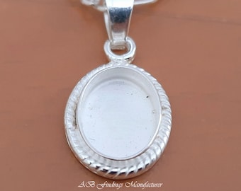 Sterling Silver Oval Bezel Pendant – Rope Wire Cabochon Setting