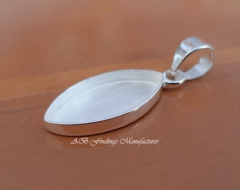 Keepsake  925 Sterling silver Marquise stone setting bezel cup pendant, Blank collet Pendant for cabochon stone setting.