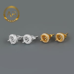 Sterling Silver 5MM DIY Bezel Earring Settings with Cubic Zirconia