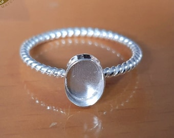 925 Sterling Silver Oval Shape Twisted Band Bezel Ring, Blank Bezel Setting, Blank Ring Base, Rope Band, Bezel For Resin