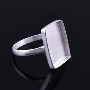 Sterling Silver Rectangle Bezel Blank Ring: Cabochon Stone Setting Wholesale DIY Jewelry Supplies, Jewelry Making Collet
