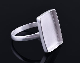 925 Sterling silver Rectangle stone setting bezel blank ring Cup ring  Blank ring setting. Blank collet Ring, Handmade ring Labor day gift