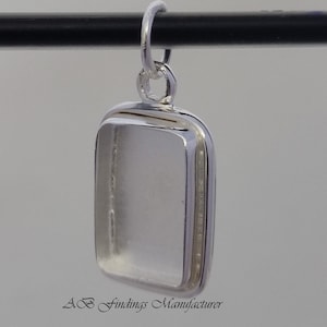 Keepsake  925 Sterling silver rectangle Bezel blank cup Pendant setting for jewelry for cabochon stone setting.