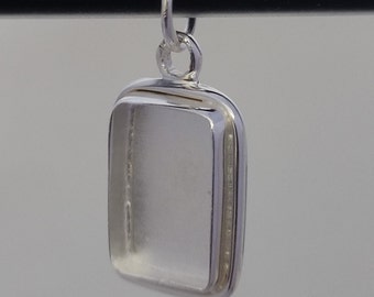 Keepsake Rettangolo in argento sterling 925 Coppa vuota con castone Incastonatura pendente per gioielli per incastonatura di pietre cabochon.