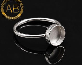 925 Sterling Silver Round Bezel Cup Ring Blank: DIY Cabochon Setting Wholesale DIY Jewelry Supplies, Jewelry Making Collet