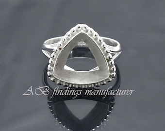 Wholesale DIY Jewelry Supplies, 925 Sterling silver Split shank Band Ring, Triangular open bezel cup ring, Blank collet Ring, Handmade ring
