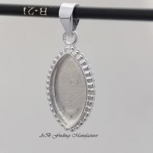 Keepsake 925 Sterling silver Marquise stone setting bezel cup pendant, Blank collet Pendant for jewelry making for cabochon stone setting.