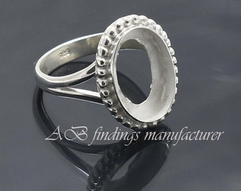 Wholesale DIY Jewelry Supplies, 925 Sterling silver Split shank Band Ring, Oval open bezel cup ring, Blank collet Ring, Handmade ring