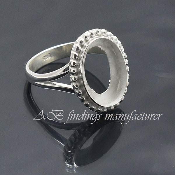 Wholesale DIY Jewelry Supplies, 925 Sterling silver Split shank Band Ring, Oval open bezel cup ring, Blank collet Ring, Handmade ring