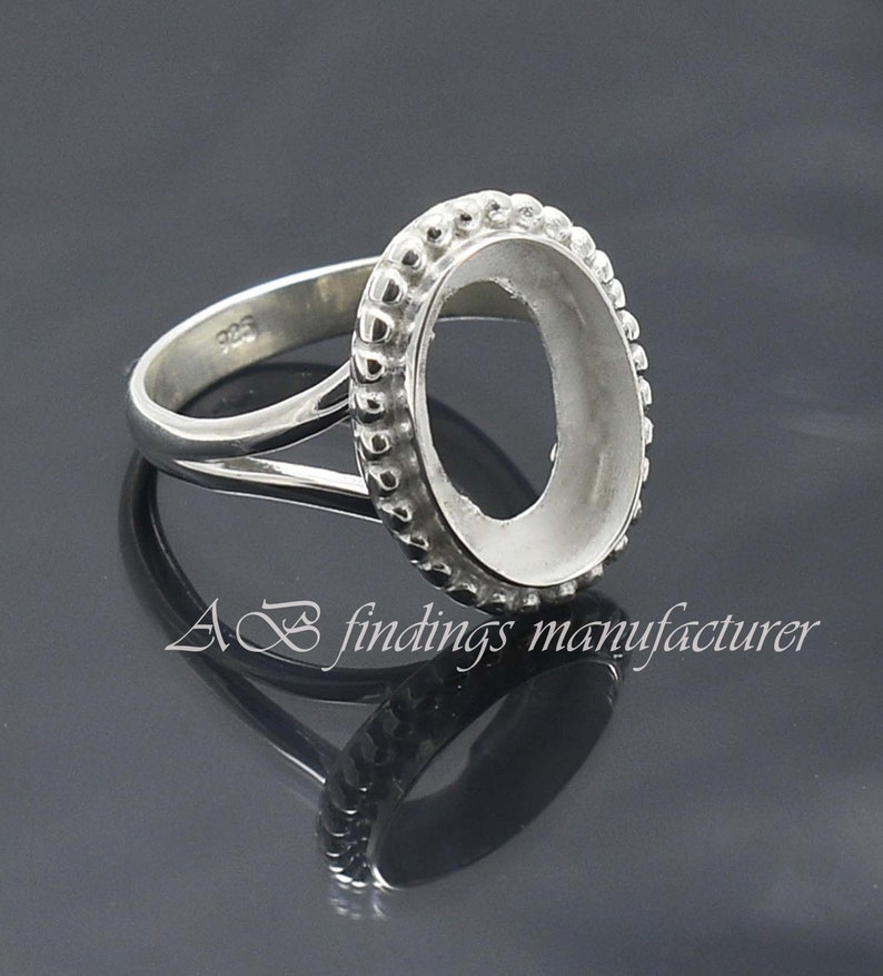 Wholesale DIY Jewelry Supplies, 925 Sterling silver Split shank Band Ring, Oval open bezel cup ring, Blank collet Ring, Handmade ring image 1