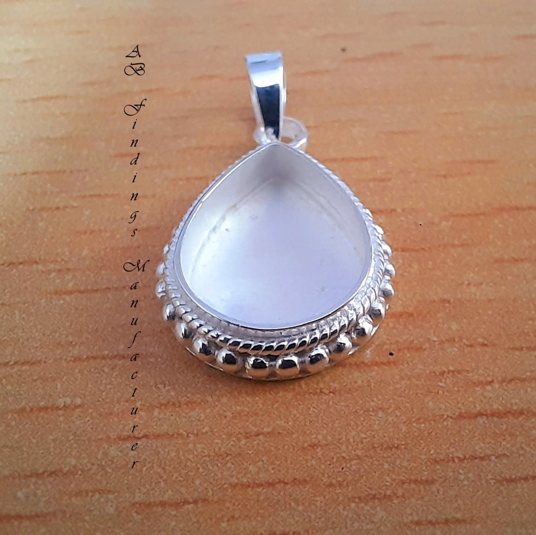 Keepsake Breast Milk Resin 925 Sterling Silver PEAR Stone Setting Bezel