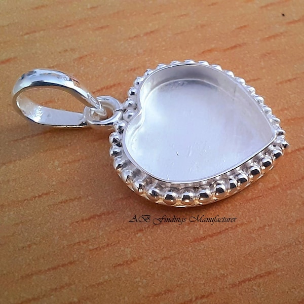 Pendentif en forme de coeur avec lunette en argent sterling 925, pendentif à pince de serrage vierge pour le travail de la résine