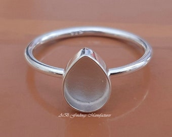 Sterling Silver Pear Bezel Ring Setting - Handmade Blank Cup Ring