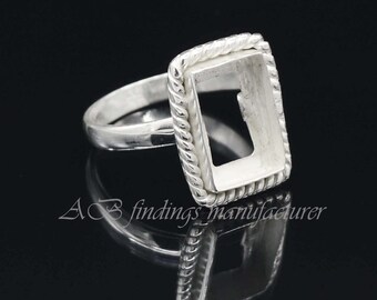 925 Sterling silver, Rectangle back side open bezel cup ring, Blank ring setting, Blank collet Ring, Wholesale DIY Jewelry Supplies