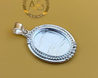 Sterling Silver Oval Bezel Pendant: DIY Cabochon Setting, Resin Jewelry