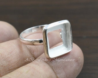 925 Sterling silver, Square Thick Bezel Blank Cup Ring Setting, Blank collet Ring, Handmade ring, wholesale DIY Ring, Designer DIY Jewelry