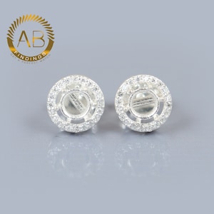 Sterling Silver CZ Prong Stud Earring Settings: 3-8mm DIY Bezel (1 Pair)