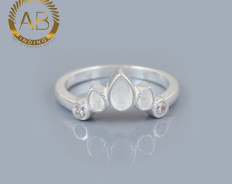 Sterling Silver Bezel Ring Setting: Pear & Round Stone Keepsake