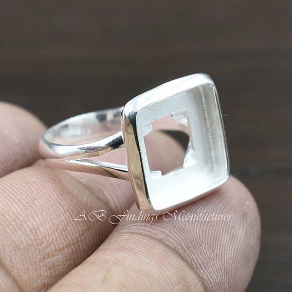 925 Sterling silver Split shank Band Ring, Square Thick Bezel Blank Cup Ring Setting, Blank collet Ring, Handmade ring, wholesale DIY Ring