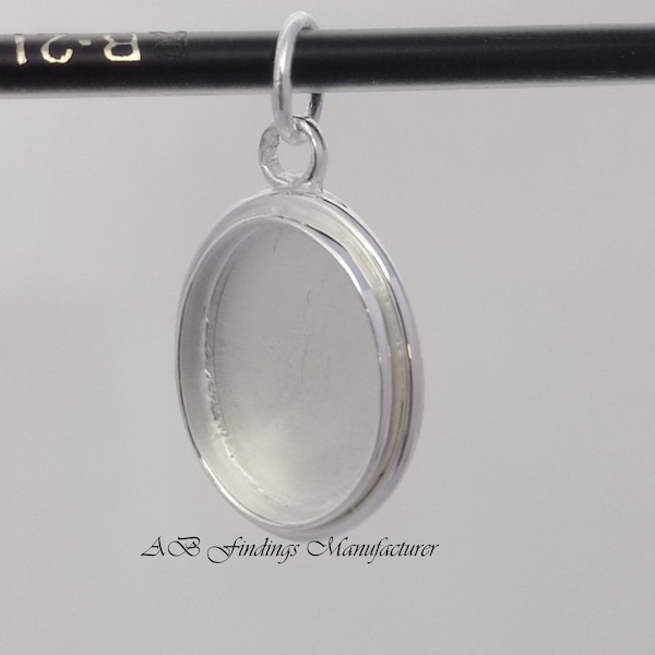 Keepsake  925 Sterling silver oval Bezel blank cup Pendant setting for jewelry for cabochon stone setting. Labor day gift