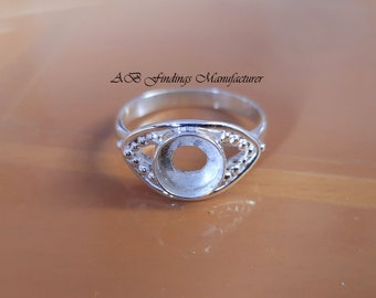 925 Sterling silver round stone setting blank bezel Cup ring,  Blank ring setting, Blank collet Ring. for cabochon stone setting.