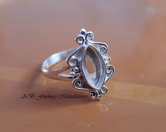 925 Sterling Silver Marquise Bezel Cup Ring: Wholesale DIY Jewelry Supplies, Jewelry Making Collet