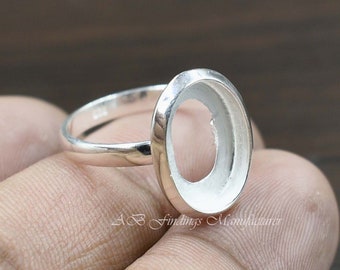 925 Sterling silver, Oval Thick Bezel Blank Cup Ring Setting, Blank collet Ring, Handmade ring, wholesale DIY Ring Designer DIY Jewelry.