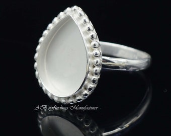 925 Sterling Silver Pear Bezel Cup Ring Blank: DIY Jewelry Supplies