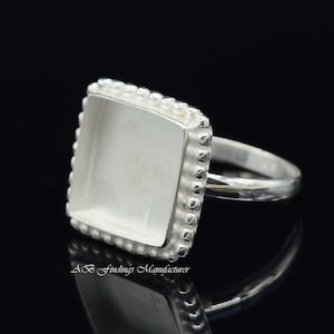 Sterling Silver Square Beaded Bezel Cup Ring: DIY Jewelry Supplies