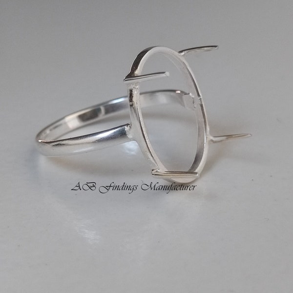 Keepsake  925 sterling silver ring collect cup oval gemstone prong setting for ring making. for cabochon stone setting.