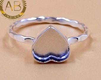Hammered Sterling Silver Heart Bezel Ring: Wholesale DIY Jewelry Supplies, Jewelry Making Collet