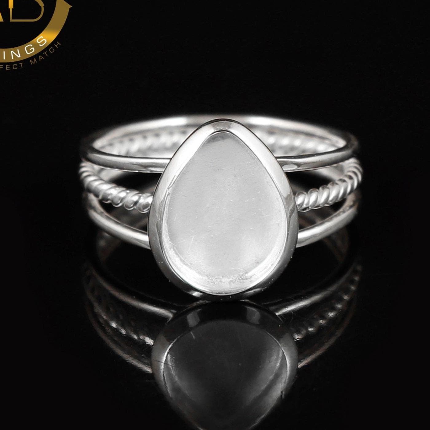 Sterling Silver Pear Bezel Ring: Triple Band DIY Setting