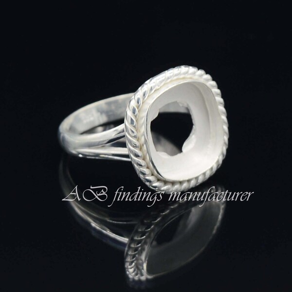 Wholesale DIY Jewelry Supplies, 925 Sterling silver Split shank Band Ring, Cushion open bezel cup ring, Blank collet Ring, Handmade ring