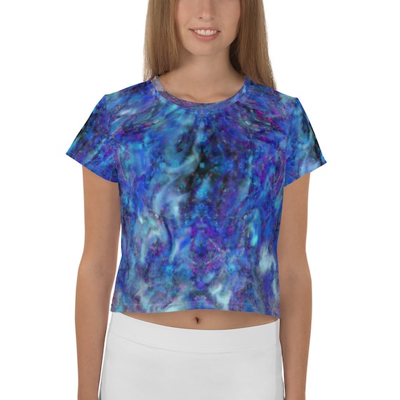 Crop Tee - Blue and Purple Marble