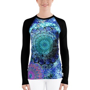 Damen Rash Guard - schwarz und blau Mandala Design