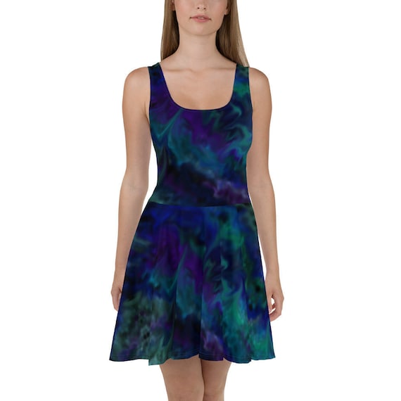 Skater Dress - Blue & Black Watercolor