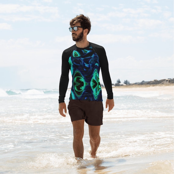 Men's Rash Guard - Neon Blue Lines