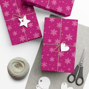 Holiday Gift Wrap Papers, Magenta Snowflake Wrapping Paper for Christmas Presents, Festive Gift Wrap Set, Gift Packaging, Gift Wrap Supplies