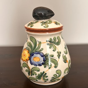 Vintage French Faïence Pot with Lid | Hand-Painted Floral Ceramic Preserve Jar