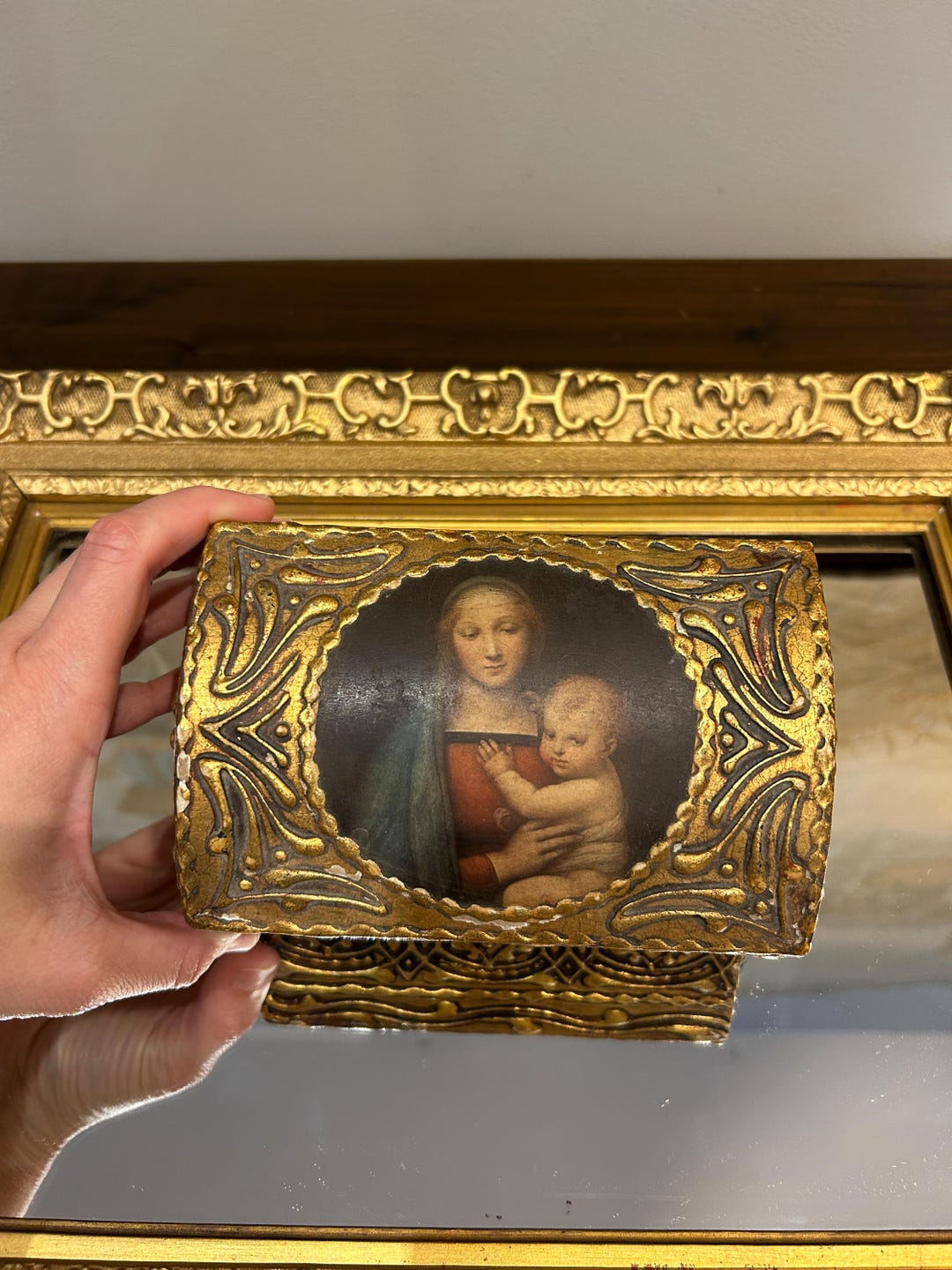 Vintage Florentine Gilt Box – Madonna & Child Icon, Italian Gold Gesso ...