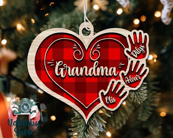 Grandma Mom Heart Hand Print Personalized Wood Ornament Custom Family Name Ornament for Xmas Christmas Birthday Grandma Mom Heart Hand Print Personalized Wood Ornament Custom Family Name Ornament for Xmas Christmas Birthday
