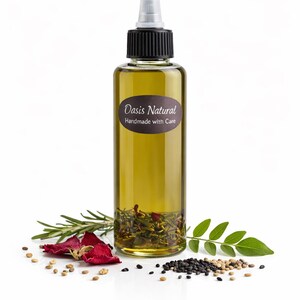 Ayurvedic Indian Herbal hair Oil, herbs infused with Hibiscus, Amla Fenugreek, Curry Leaf, Moringa, Bhringraj for healthy, stronger hair 画像 2