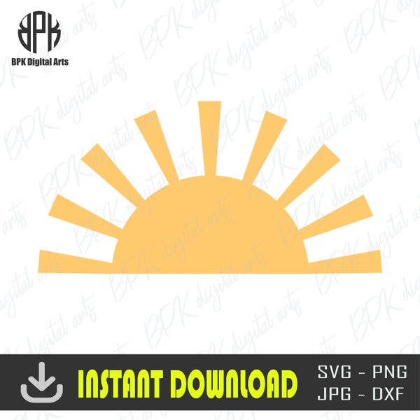 Sun cut file svg, Sunshine, Sunburst svg, Summer clipart, Half sun, Instant Download SVG, PNG, JPG