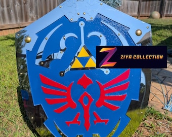 Legend of Zelda Twilight Princess Link Hylian Shield Steel Plated Wooden Curved Display Cosplay