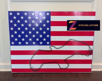 Lienzo decorativo con la bandera de EE. UU., marco cromado, 81 cm