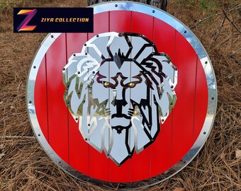Richard The Lion Heart Atlas Mirror Polished Steel Plated Wooden Medieval Round Shield