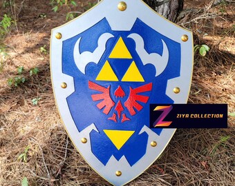The Legend of Zelda Ocarania of Time Link Hylian Shield Carved Curved Wood
